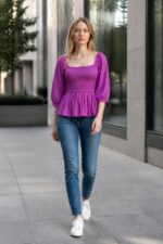 Magenta Smocked Peplum Top