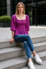 Magenta Smocked Peplum Top - Image 2