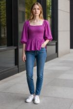 Magenta Smocked Peplum Top - Image 3