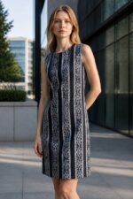 Monochrome Geometric Sleeveless Sheath Dress