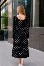 Monochrome Polka Dot Square Neck Midi Dress - Image 3