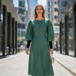 Sage Green Puff Sleeve Midi Dress