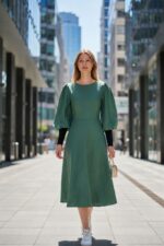 Sage Green Puff Sleeve Midi Dress