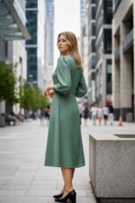 Sage Green Puff Sleeve Midi Dress - Image 2