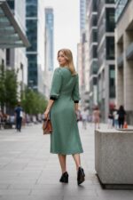 Sage Green Puff Sleeve Midi Dress - Image 3