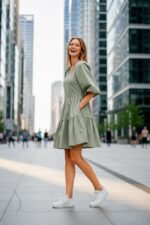 Sage Green Tiered Puff Sleeve Mini Dress - Image 2