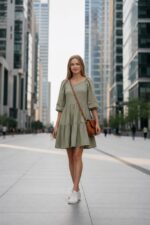 Sage Green Tiered Puff Sleeve Mini Dress - Image 3
