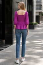 Magenta Smocked Peplum Top - Image 4