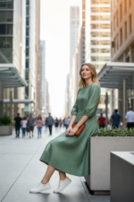 Sage Green Puff Sleeve Midi Dress - Image 4